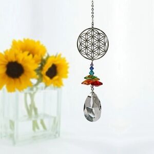 Suncatcher with Crystal Drop featuring Chakra Charms & the Flower of Life